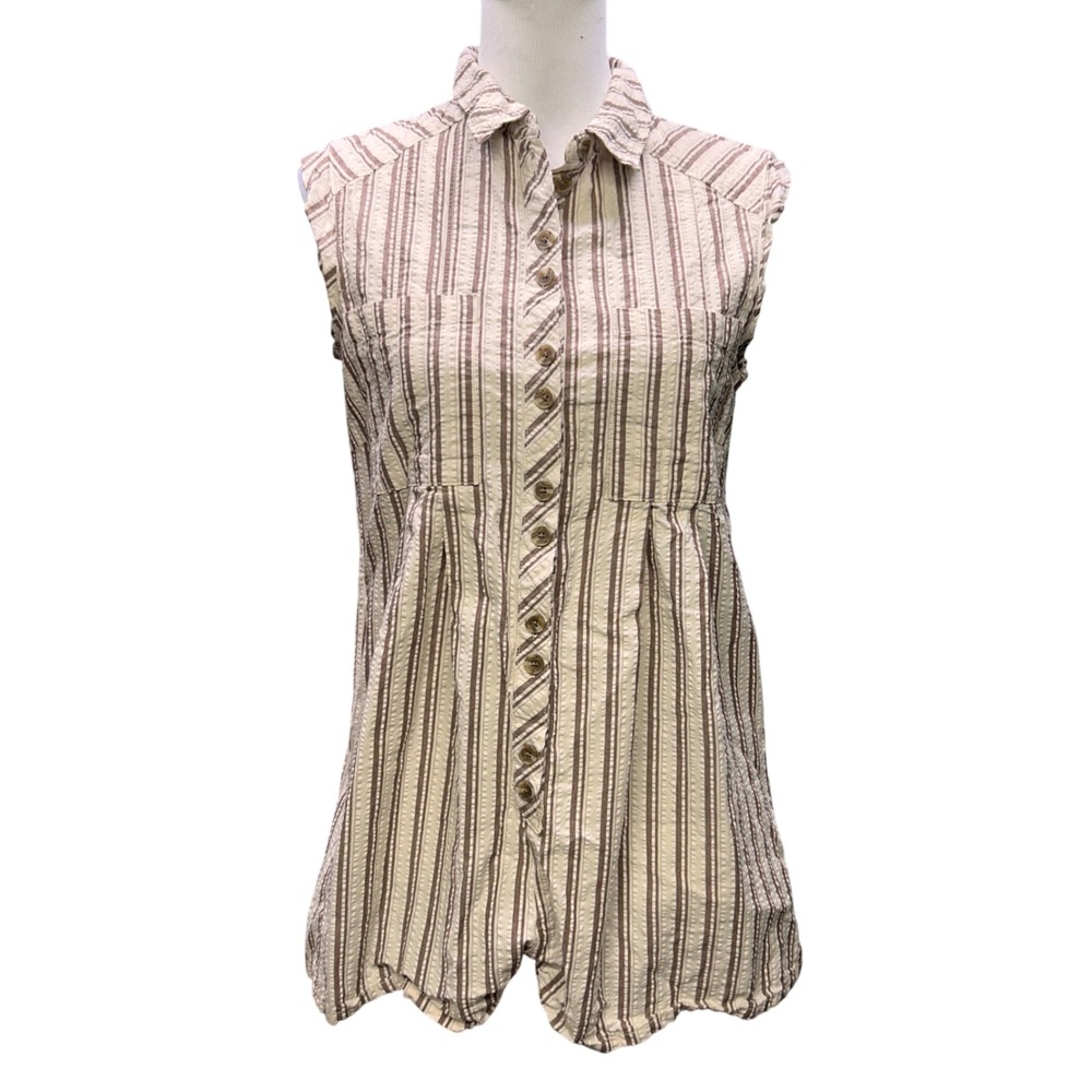 Urban Outfitters Romper Women S Tan Brown Striped Seersucker Sleeveless Neutral